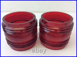 Pair Vintage Two Used Red Glass Safety Lantern Lamp Shades Parts