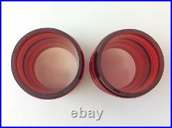 Pair Vintage Two Used Red Glass Safety Lantern Lamp Shades Parts