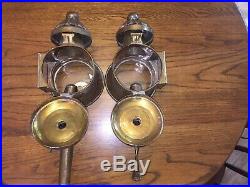 Pair Vtg Brass Kerosene Automobile Carriage Lamps 20