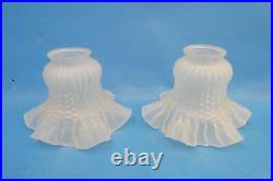 Pair of Vintage Used Frosted Glass Ceiling Fan Shades Light Sconce Parts