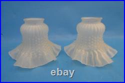 Pair of Vintage Used Frosted Glass Ceiling Fan Shades Light Sconce Parts