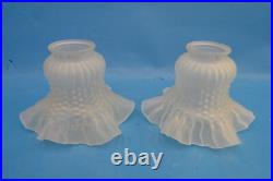 Pair of Vintage Used Frosted Glass Ceiling Fan Shades Light Sconce Parts