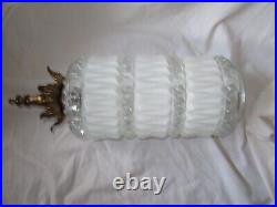 Parts VTG 1950's MCM Hanging Ceiling Lamp Frosted glass shade + Brass Finial