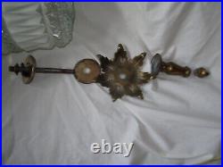 Parts VTG 1950's MCM Hanging Ceiling Lamp Frosted glass shade + Brass Finial