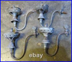 (Qty-4) Antique Gas Light Lamp Brass Arms & Burners with Shade Holders