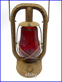 Red Glass Dietz Monarch Tubular Barn Lantern Lamp Vintage Used Parts Old