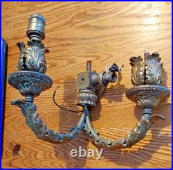 Sconce Lamp For Parts Awesome Patina Sockets 1920 Cast Bronxe Brass