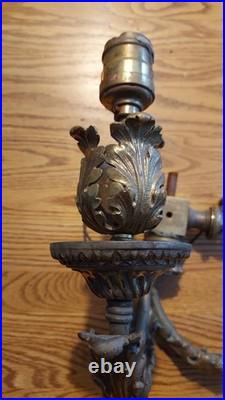 Sconce Lamp For Parts Awesome Patina Sockets 1920 Cast Bronxe Brass