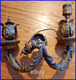 Sconce Lamp For Parts Awesome Patina Sockets 1920 Cast Bronxe Brass