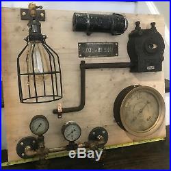 SteamPunk Unfinished Lamp Project Antique Vtg American Gauge Brass Iron Parts
