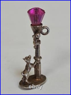 Sterling Silver LAMP POST Charm DOG & CAT VERY RARE DETAIL VINTAGE