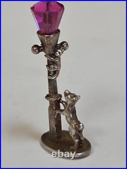 Sterling Silver LAMP POST Charm DOG & CAT VERY RARE DETAIL VINTAGE