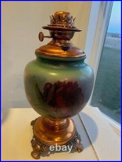 Success Antique Large Victorian Parlor Lamp Base Hand painted Rose Parts Fix