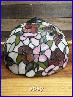 Tiffany Style Stained Glass Flower Butterfly Lamp Shade -CRACKS -Parts Repair