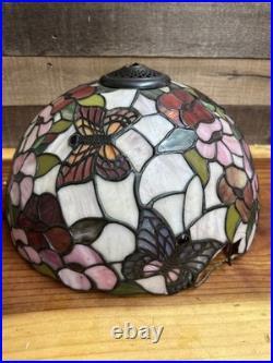Tiffany Style Stained Glass Flower Butterfly Lamp Shade -CRACKS -Parts Repair