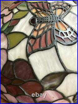 Tiffany Style Stained Glass Flower Butterfly Lamp Shade -CRACKS -Parts Repair