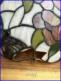 Tiffany Style Stained Glass Flower Butterfly Lamp Shade -CRACKS -Parts Repair