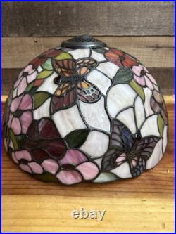 Tiffany Style Stained Glass Flower Butterfly Lamp Shade -CRACKS -Parts Repair
