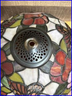 Tiffany Style Stained Glass Flower Butterfly Lamp Shade -CRACKS -Parts Repair