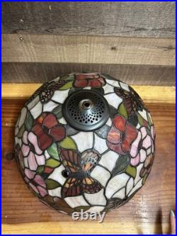 Tiffany Style Stained Glass Flower Butterfly Lamp Shade -CRACKS -Parts Repair