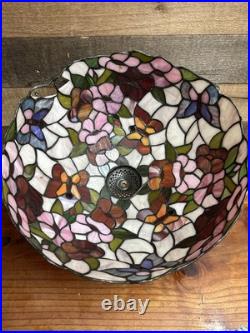 Tiffany Style Stained Glass Flower Butterfly Lamp Shade -CRACKS -Parts Repair Tiffany Style Stained Glass Flower Butterfly Lamp Shade -CRACKS -Parts Repair