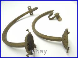 Two Antique Old Brass Metal Gas Lamp Electric Wall Sconce Arms Lighting Parts