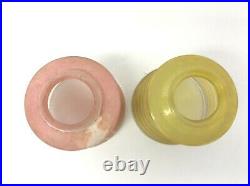 Two Vintage Used Decorative Painted Glass Yellow Pink Lamp Shades Lighting Parts