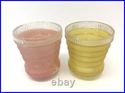 Two Vintage Used Decorative Painted Glass Yellow Pink Lamp Shades Lighting Parts