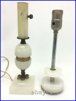 Two Vintage Used White Slag Glass Metal Table Lamps Lights Lighting Parts