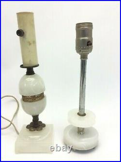 Two Vintage Used White Slag Glass Metal Table Lamps Lights Lighting Parts