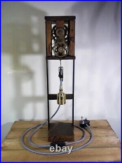 Unique Vintage Wood/Brass Clock Parts Industrial/Steampunk Table/Desk Lamp/Light