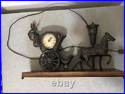 United Metal Goods Hansom Cab Mantle Clock And Lamp Horse & Carriage Animated