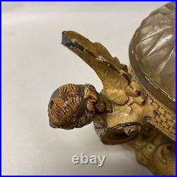 Unusual Antique Painted Spelter Figural Woman Head Lamp Base(only) Parts Pieces