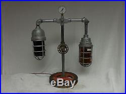 VINTAGE BARN INDUSTRIAL light old lamp parts cages and guage Steampunkcolored