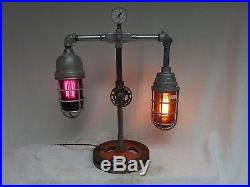 VINTAGE BARN INDUSTRIAL light old lamp parts cages and guage Steampunkcolored