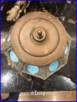VINTAGE Blue Slag Glass Electric Table Lamp WithMetal Details 18- Parts