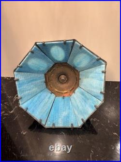 VINTAGE Blue Slag Glass Electric Table Lamp WithMetal Details 18- Parts