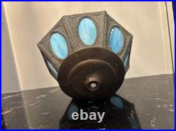 VINTAGE Blue Slag Glass Electric Table Lamp WithMetal Details 18- Parts