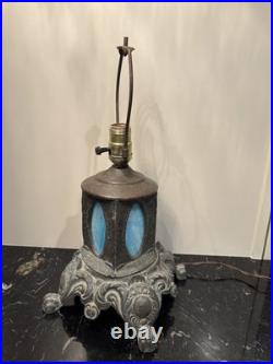 VINTAGE Blue Slag Glass Electric Table Lamp WithMetal Details 18- Parts