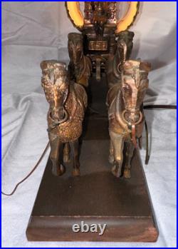 VINTAGE United Clock Model No. 550 Covered Wagon Brass Lamp / Clock USED/WORKS