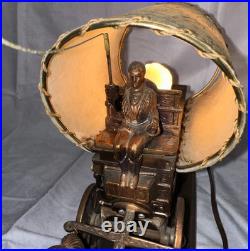 VINTAGE United Clock Model No. 550 Covered Wagon Brass Lamp / Clock USED/WORKS