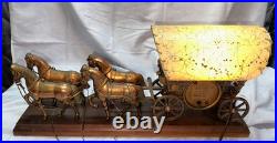 VINTAGE United Clock Model No. 550 Covered Wagon Brass Lamp / Clock USED/WORKS