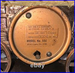 VINTAGE United Clock Model No. 550 Covered Wagon Brass Lamp / Clock USED/WORKS