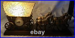 VINTAGE United Clock Model No. 550 Covered Wagon Brass Lamp / Clock USED/WORKS