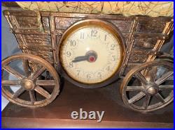VINTAGE United Clock Model No. 550 Covered Wagon Brass Lamp / Clock USED/WORKS