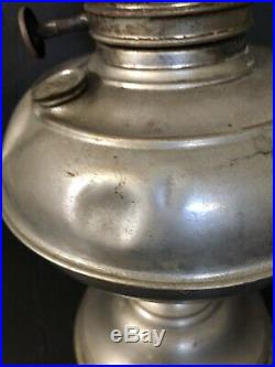 VTG1884 Rayo Lamp Base Nickle Metal Oil Lantern Antique for repair/parts withDents