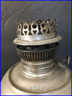 VTG1884 Rayo Lamp Base Nickle Metal Oil Lantern Antique for repair/parts withDents
