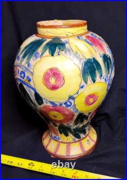 VTG 12 Majolica HandPainted Sgraffito Style Lamp Base Part/Vase Italy C. T. N. Y