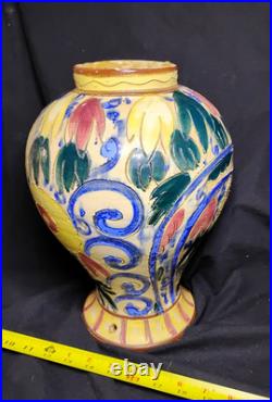 VTG 12 Majolica HandPainted Sgraffito Style Lamp Base Part/Vase Italy C. T. N. Y