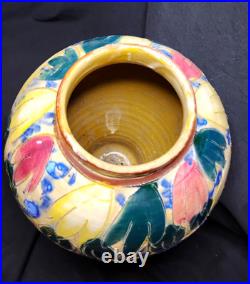 VTG 12 Majolica HandPainted Sgraffito Style Lamp Base Part/Vase Italy C. T. N. Y